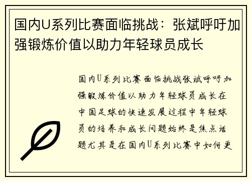 国内U系列比赛面临挑战：张斌呼吁加强锻炼价值以助力年轻球员成长
